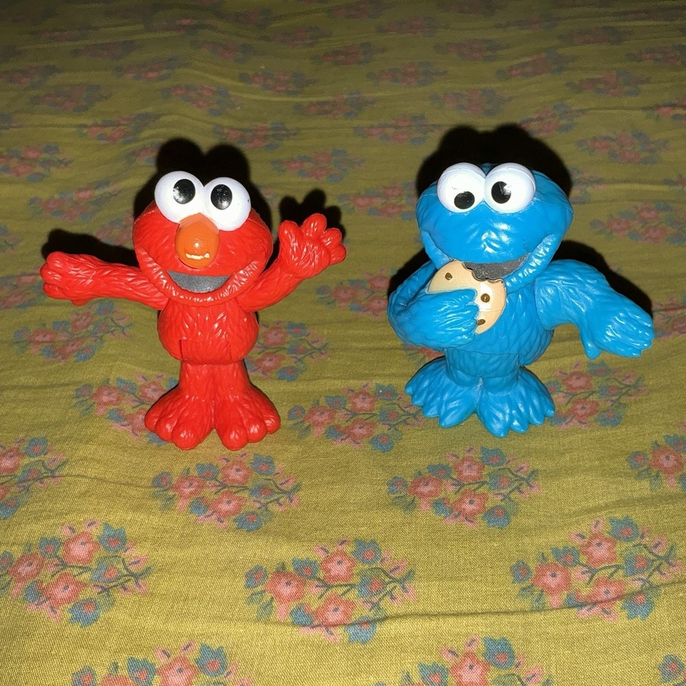 Sesame Street Elmo & Cookie‎ Monster 3.5" Playskool Toy Figures Cake Toppers